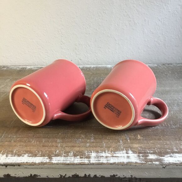 Corningware mugs set of 2 coral pink/orange collectible coffee tea cups - Picture 2 of 8